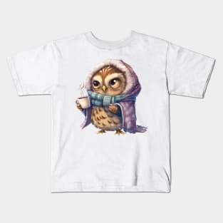 Chibi Owl Drinking Hot Chocolate Cute Baby Christmas Scarf Beanie Kids T-Shirt